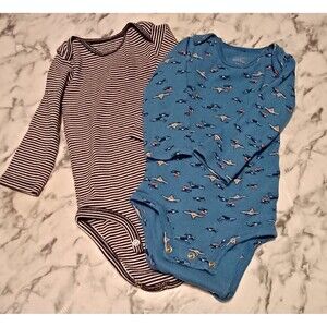 Carter's Simple Joy Romper 12M Boys‎ Long Sleeves Lot Of 2